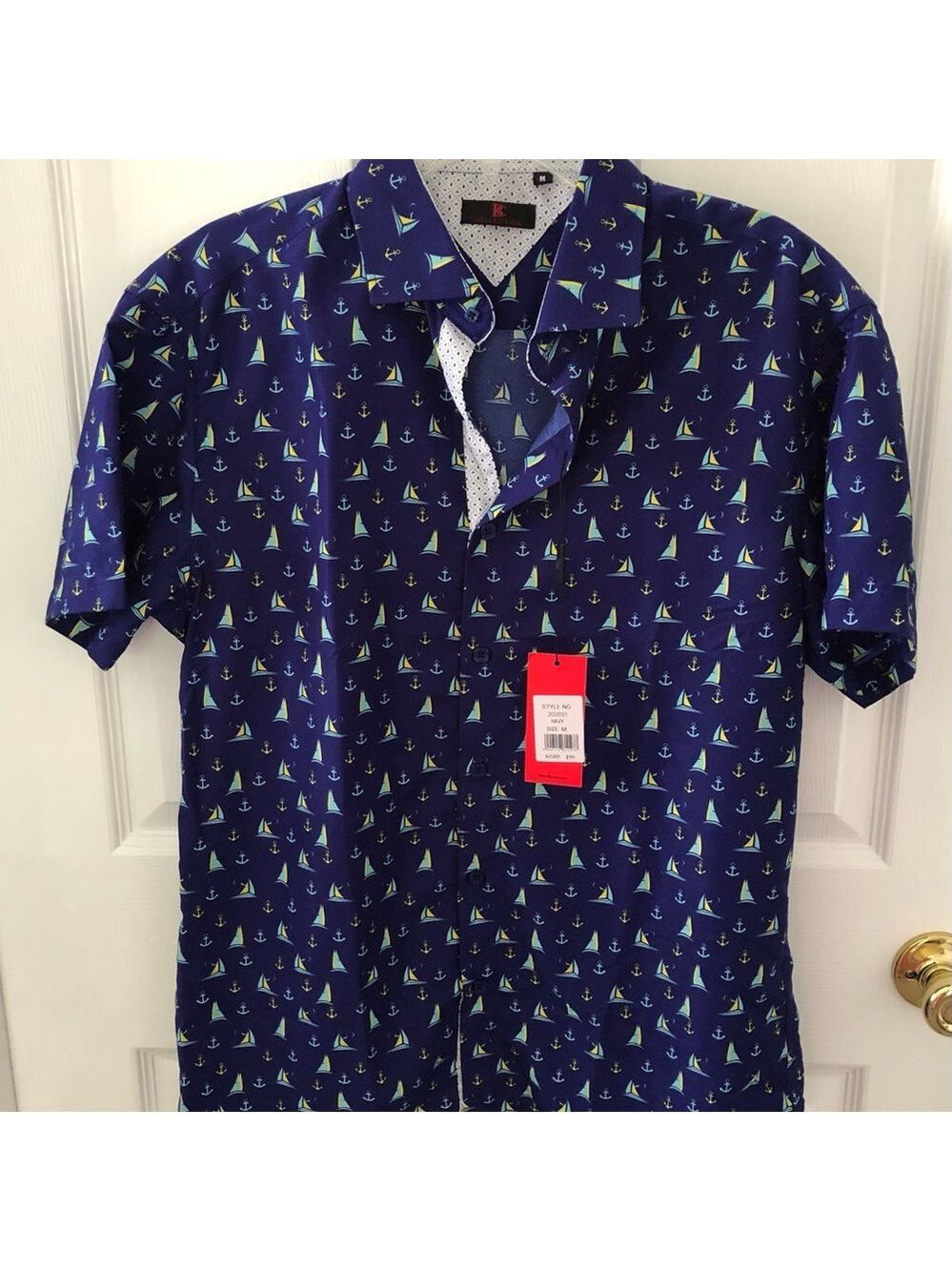Size M BC Collection Nautical Short-Sleeve Sailboat & Anchor Button-Down Shirt